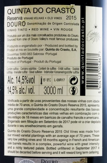 2015 Quinta do Crasto Vinhas Velhas Reserva tinto 3L
