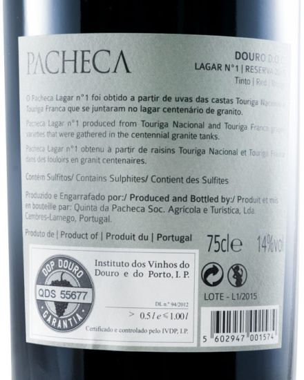 2015 Quinta da Pacheca Lagar N.º1 Reserva tinto