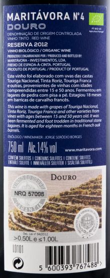 2012 Maritávora Reserva organic red