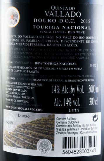 2015 Vallado Touriga Nacional tinto 3L