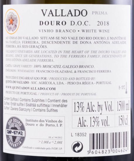 2018 Vallado Prima Moscatel Galego branco 1,5L
