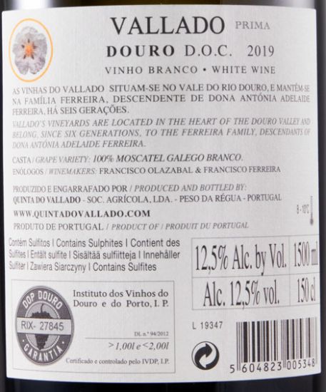 2019 Vallado Prima Moscatel Galego branco 1,5L