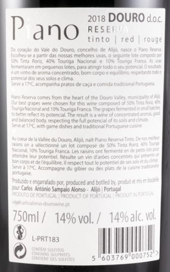 2018 Piano Reserva tinto