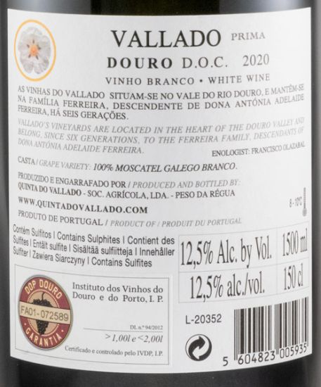 2020 Vallado Prima Moscatel Galego white 1.5L