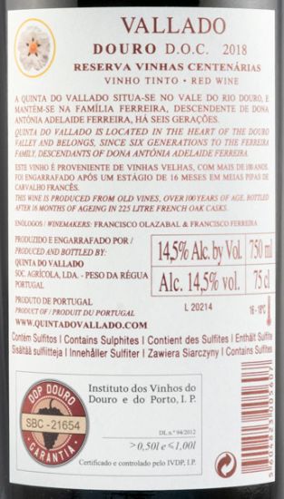 2018 Vallado Reserva tinto