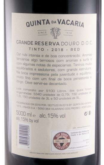 2018 Quinta da Vacaria Grande Reserva tinto 5L