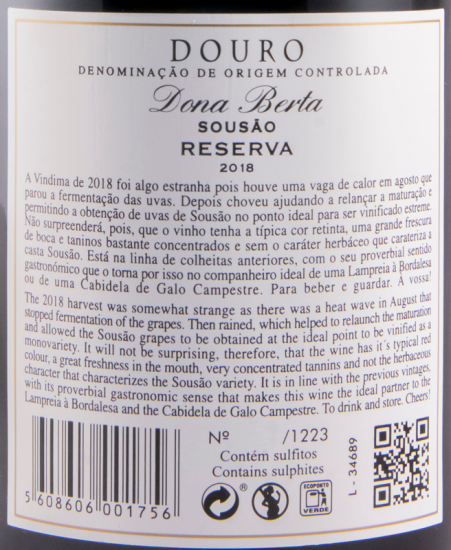 2018 Dona Berta Sousão Reserva tinto