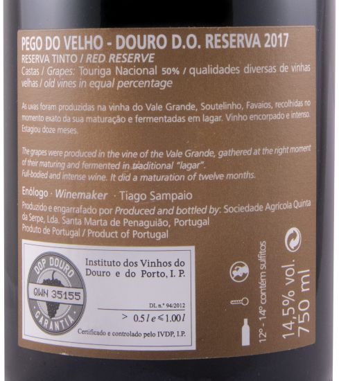2017 Pego do Velho Reserva red
