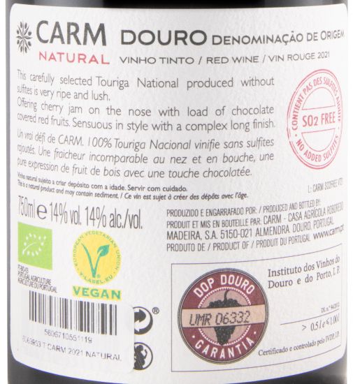 2021 CARM Touriga Nacional biológico tinto s/Sulfitos