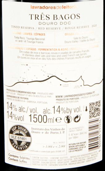 2020 Lavradores de Feitoria Três Bagos Reserva tinto 1,5L