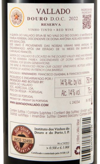 2022 Vallado Reserva red