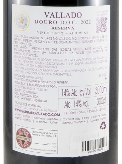 2022 Vallado Reserva tinto 3L