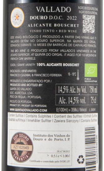 2022 Vallado Alicante Bouschet biológico tinto