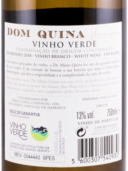 2018 Dom Quina Alvarinho white