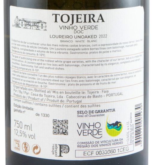 Leve 6, Pague 4: 2022 Tojeira Unoaked Loureiro branco