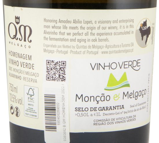 2022 Quintas de Melgaço QM Homenagem Alvarinho white