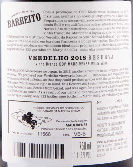 2018 Barbeito Verdelho Reserva white