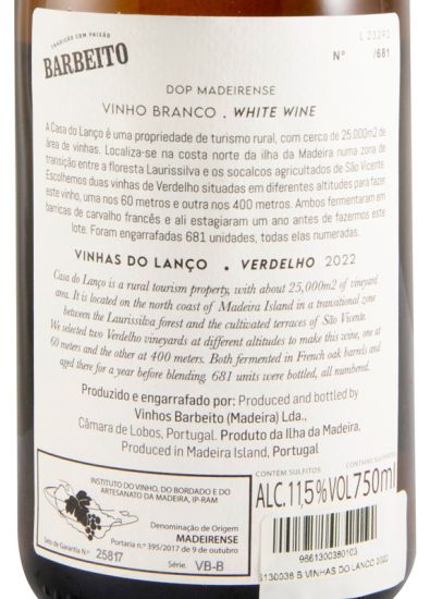 2022 Barbeito Vinhas do Lanço Verdelho white