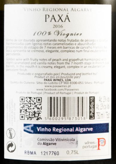2016 Paxá Viognier white