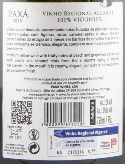 2018 Paxá Viognier branco