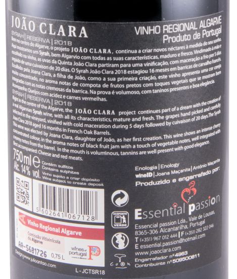 2018 João Clara Syrah Reserva red