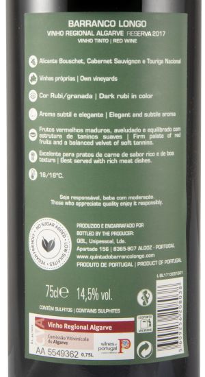 2017 Barranco Longo Reserva red