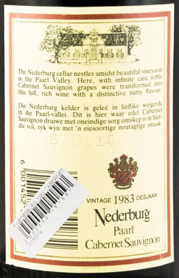 1983 Nederburg Cabernet Sauvignon Paarl tinto