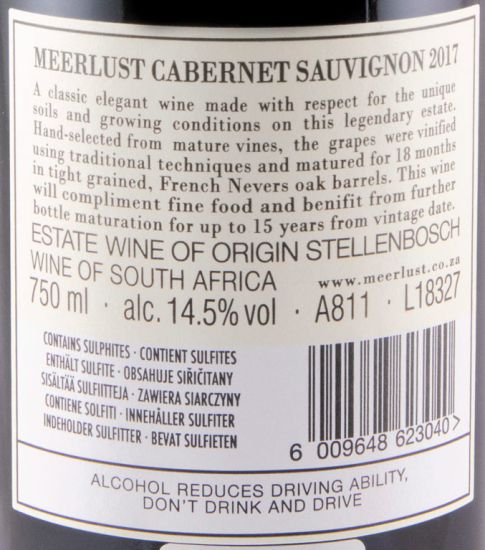 2017 Meerlust Cabernet Sauvignon tinto