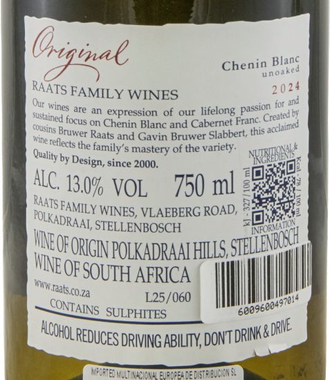 2024 Raats Original Chenin Blanc Polkadraai Hills Stellenbosh branco