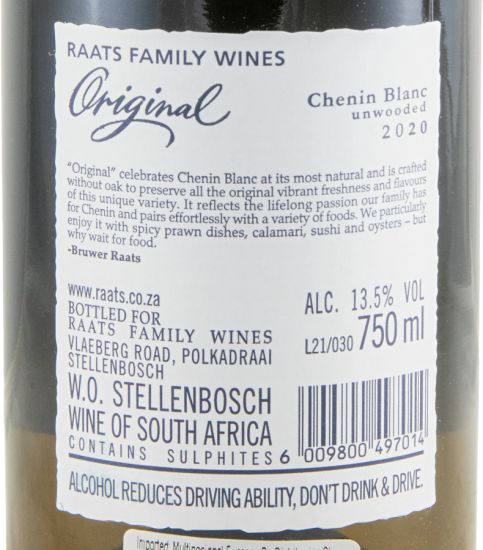 2020 Raats Original Chenin Blanc Polkadraai Hills Stellenbosh branco