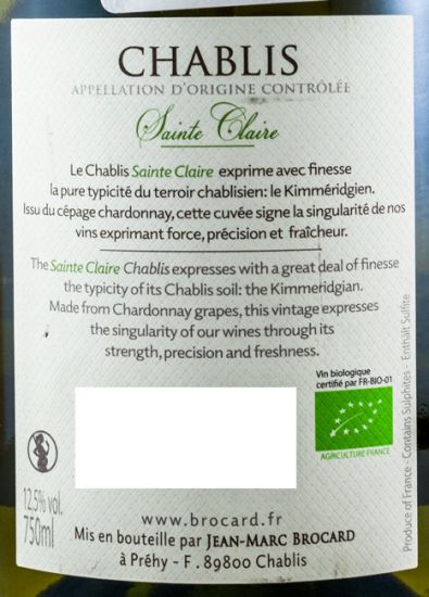 2014 Domaine Jean-Marc Brocard Sainte Claire Chablis biológico branco