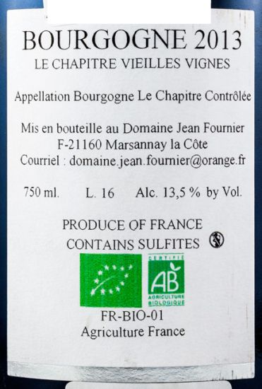 2013 Domaine Jean Fournier Le Chapitre Bourgogne biológico tinto