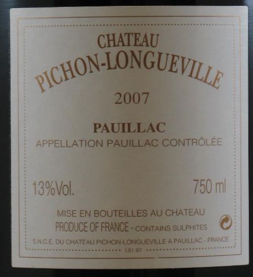 2007 Château Pichon-Longueville au Baron de Pichon-Longueville Pauillac red