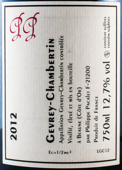 2012 Philippe Pacalet Gevrey-Chambertin tinto