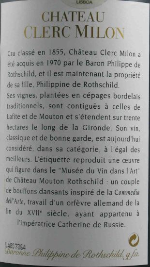 1999 Baron Philippe De Rothschild Château Clerc Milon tinto