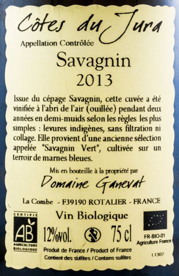 2013 Jean-François Ganevat Chalasses Marnes Bleues Savagnin Côtes du Jura biológico branco
