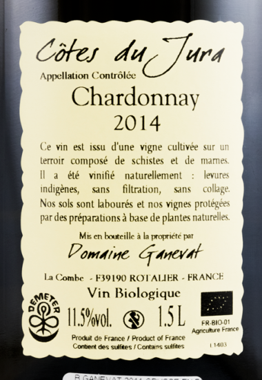 2014 Jean-François Ganevat Grusse en Billat Chardonnay Côtes du Jura biológico branco 1,5L