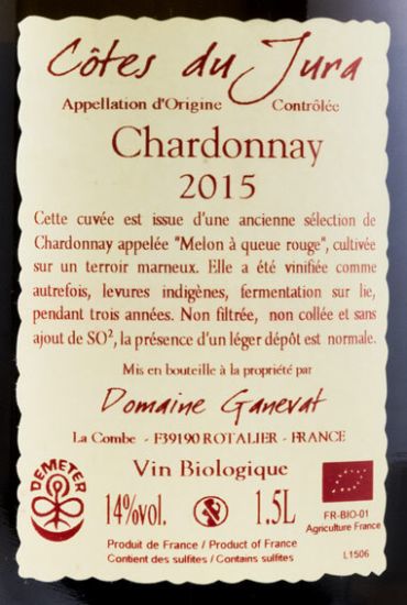 2015 Jean-François Ganevat Cuvée Marguerite Chardonnay Côtes du Jura biológico branco 1,5L