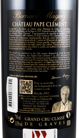 2012 Château Pape Clément Pessac-Léognan tinto