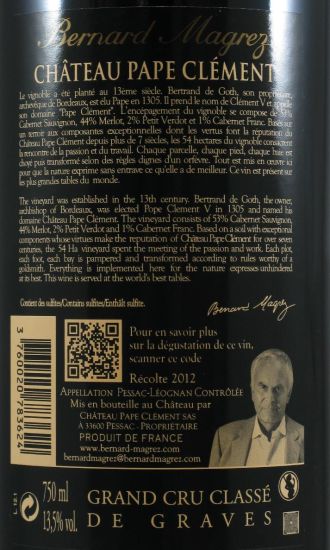 2012 Château Pape Clément Pessac-Léognan tinto