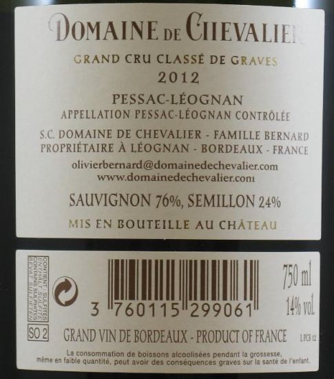 2012 Domaine de Chevalier Pessac-Léognan branco