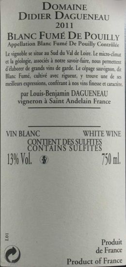 2011 Domaine Didier Dagueneau Buisson Renard Pouilly-Fumé branco