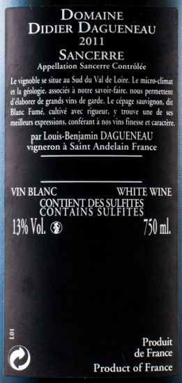 2011 Domaine Didier Dagueneau Le Mont Damné Chavignol Sancerre branco