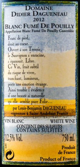 2012 Domaine Didier Dagueneau Asteroide Franc Pieds Pouilly-Fumé white