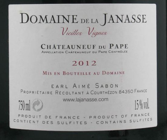2012 Domaine de la Janasse Vieilles Vignes Cuvée Châteauneuf-du-Pape tinto