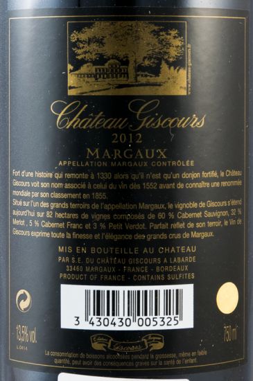 2012 Château Giscours Margaux red