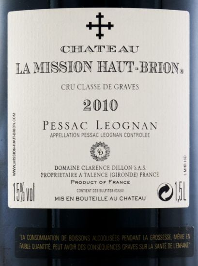 2010 Château La Mission Haut-Brion Pessac-Léognan tinto 1,5L