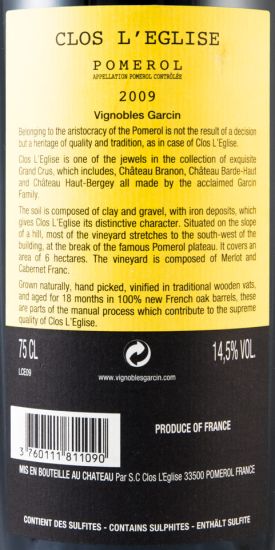 2009 Clos L'Eglise Pomerol tinto