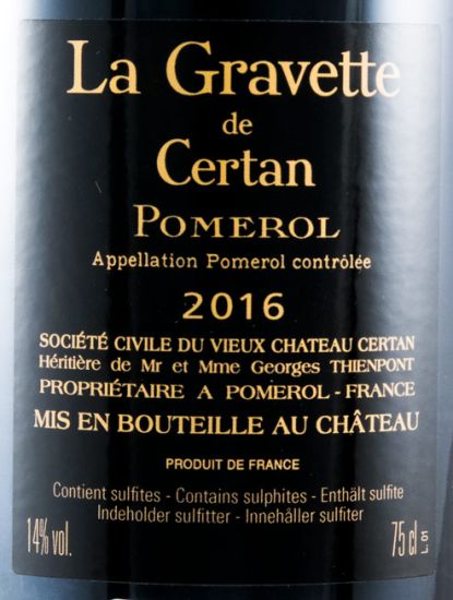 2016 Vieux Château Certan La Gravette de Certan Pomerol red