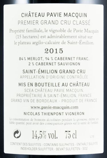 2015 Château Pavie Macquin Saint-Émilion tinto